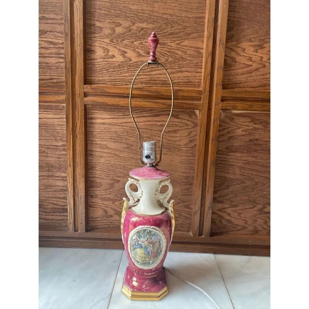 Vintage Hollywood Regency Boudoir Hand Painted Lamps Amphora